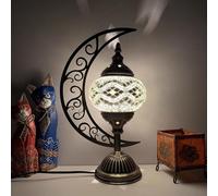 Lampada Turca Lampada a Mosaico Lampada marocchina Lampada a Forma di Luna Lampada in Vetro colorato Lampada da Tavolo Decorazione Fatta a Mano per Ufficio, Bianca