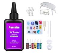 Lampada UV + 100g Cura rapida chiara resina UV dura a basso odore + pigmento colore + stampo + strumento + guanto per la fabbricazione di gioielli, colata, rivestimento e artigianato fai da te