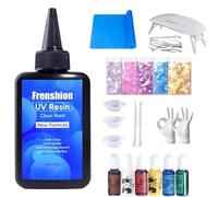 Lampada UV + 100G UV Resina, Upgrade Formula Crystal Clear Hard UV Resin + Color Pigment + Paillette + Mat + Tool + Guanto UV Resina Starter Kit per la fabbricazione di gioielli