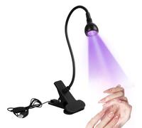 Lampada UV LED Unghie, 5W Mini Lampada Unghie, Portatile Lampada UV con Clip, 360° Testa Regolabile, Regolabile per Gel, Resina e Colla UV, con USB (Nero)