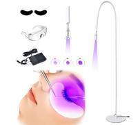 Lampada UV per ciglia + benda sull'occhio + occhiali + interruttore a pedale, dimensione spot regolabile, collo di cigno flessibile da 5 W, 395-400 nm, colla che polimerizza in 1-3 secondi,White