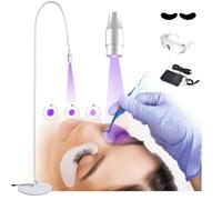 Lampada UV per ciglia + benda sull'occhio + occhiali + interruttore a pedale, lampada da terra LED da 5 W, testa regolabile a 360°, dimensione spot regolabile,colla polimerizza in 1-3 secondi,White