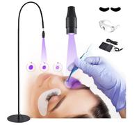 Lampada UV per ciglia + benda sull'occhio + occhiali + interruttore a pedale, lampada da terra LED da 5 W, testa regolabile a 360°, dimensione spot regolabile,colla polimerizza in 1-3 secondi,Black