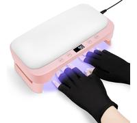 Lampada UV per Unghie con Bracciolo e Guanti UV: Professionale LED Lampada per Unghie, 4 Timer Asciugatrice Pieghevole con Poggiamano per Unghie Smalto Gel per Casa e in Salone, Rose