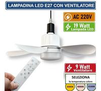 LAMPADA VENTILATORE PLAFONIERA LED SOFFITTO E27 DIMMERABILE PALE TELECOMANDO [EEK: E]