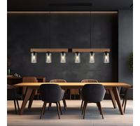 Lampada Wood a Sospensione Luce Sala da Pranzo Altezza Regolabile E27 6 Fiamma [EEK: Inaditato]