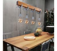 Lampada Wood Lampada Pendente Lampada Morsetto Metallo 4x E27 L 85cm [EEK: Non valutato]