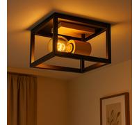 Lampada Wood Plafoniera Spot Mobile Vintage Simil Legno E27 22 CM [EEK: Non valutato]