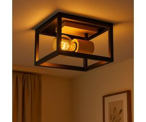 Lampada Wood Plafoniera Spot Mobile Vintage Simil Legno E27 22 CM [EEK: Non valutato]