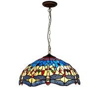 Lampadari A Forma Di Libellula, Lampada A Sospensione in Stile Tiffany Con Paralume in Vetro Colorato Da 16 Pollici, Plafoniera Vintage Regolabile in Altezza Per Soggiorno, Camera Da Letto (Blu)