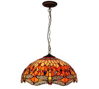 Lampadari A Forma Di Libellula, Lampada A Sospensione in Stile Tiffany Con Vetro Colorato Da 16 Pollici, Plafoniera Vintage Regolabile in Altezza Per Soggiorno, Camera Da Letto, Cucina (Rossa)