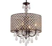 Lampadari a sospensione neri con paralume in cristallo a tamburo a 4 luci, compatibili con isola cucina, sala da pranzo, soggiorno,per la scala d'ingresso