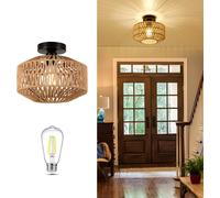 Lampadari Boho Montaggio a soffitto Lampadario in rattan Plafoniera intrecciata a mano per corridoio Camera da letto Cucina Ingresso Soggiorno