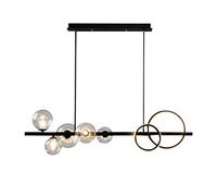 Lampadari da cucina a 5 luci, lampada a sospensione a globo nero con 2 anelli LED a luce bianca fredda, sospensione lineare regolabile per camera da letto, soggiorno, corridoio (paralume grigio fumo