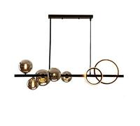 Lampadari da Cucina a 5 luci, lampadari a Globo Neri con 2 Anelli LED a Luce Bianca Fredda, Lampada a Sospensione lineare Regolabile per Camera da Letto, Soggiorno, corridoio (Paralume Grigi