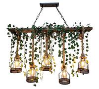 Lampadari Decorativi con Piante Verdi e Rose da Fattoria, Lampadario in Legno in Corda di Canapa in Stile Industriale retrò, Lampadari per Sala da Pranzo, Bar, Negozio di Abbigliamento, Caffetteria (