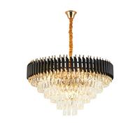 Lampadari di cristallo neri della metà del secolo Lampadari rotondi moderni a sospensione rotondi 5 livelli Lampada a sospensione di lusso a goccia di pioggia per sala da pranzo sopra il tavolo per