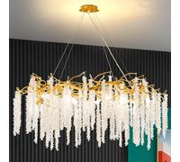 Lampadari moderni con rami di albero in cristallo D100cm Lampadario a sospensione rotondo a forma di goccia di pioggia dorata di lusso 12 luci a sospensione a soffitto con nappa per sala da pranzo