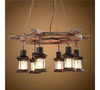 Lampadari sospesi Stile Country Americano Metallo con Ruota Lampadario Sospensione Industriale retrò Barche a Vela in Legno massello / E26 per Ristorante Bar