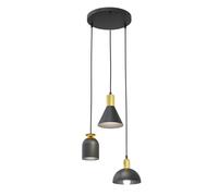 Lampadario 3 Luci Bragi Base Tonda In Acciaio Nero E Paralumi Forme Varie Nero Oro