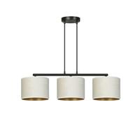 Lampadario 3 Luci Ganesha In Acciaio Nero E Paralumi In Tessuto Beige
