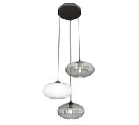 Lampadario 3 Luci Iris Base Tonda In Acciaio Nero Paralume Plissè Multicolor