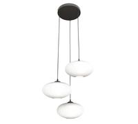 Lampadario 3 Luci Iris Base Tonda In Acciaio Nero Paralume Plissettato Bianco