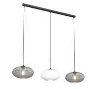Lampadario 3 Luci Iris In Acciaio Nero Paralume Plissè Multicolor