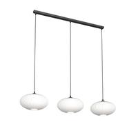 Lampadario 3 Luci Iris In Acciaio Nero Paralume Plissettato Bianco