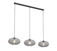 Lampadario 3 Luci Iris In Acciaio Nero Paralume Plissettato Fumè