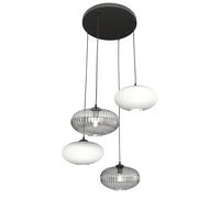 Lampadario 4 Luci Iris Base Tonda In Acciaio Nero Paralume Plissè Multicolor