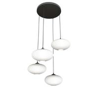 Lampadario 4 Luci Iris Base Tonda In Acciaio Nero Paralume Plissettato Bianco