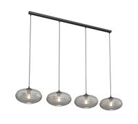 Lampadario 4 Luci Iris In Acciaio Nero Paralume Plissettato Fumè