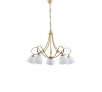 Lampadario 5 Luci Dallas BeLight Ferro Battuto Avorio e Vetro Bianco