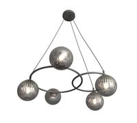 Lampadario 5 Luci Eolo A Cerchi E Diffusori In Vetro Rigato Fumè