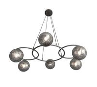 Lampadario 6 Luci Eolo A Cerchi E Diffusori In Vetro Rigato Fumè