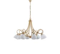 Lampadario 8 Luci Dallas BeLight Avorio Decapè Vetro Bianco