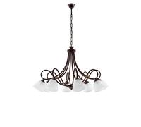 Lampadario 8 Luci Dallas Ferro Battuto Nero E Ruggine Vetro Bianco [EEK: A++]
