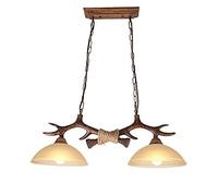 Lampadario a 2 luci Lampadario industriale for fattoria Tavolo da pranzo sospeso Isola Apparecchio di illuminazione Corna retrò Lampadario Luci Ambra for Cucina Sala da pranzo Soggiorno Bar (Ambra)