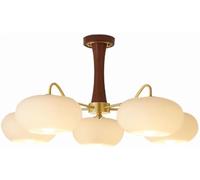 Lampadario a 3 luci in ottone anticato, lampada da soffitto in vetro opalino, lampada a sospensione in legno vintage da fattoria, lampadario moderno di metà secolo per camera da letto, soggiorno, tavo
