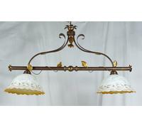 lampadario a bilanciere con 2 luci vetro decorato a mano ferro forgiato art.L10