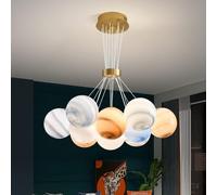 Lampadario a bolle in vetro blu a 13 luci per camera da letto dei bambini, lampada a sospensione con pianeta Terra e luna, lampada da soffitto moderna per isola cucina, sala da pranzo, soggiorno, ingr