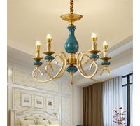 Lampadario a Candela in Ceramica Europea a Led Americano Retrò Soggiorno Ristorante Camera da Letto Studio Villa Hotel Caffè Lampada a Ciondolo (C 5 luci)