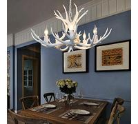Lampadario a Corna di Cervo Bianco, lampadario Rustico a 5 luci con Corna di Cervo, Illuminazione a Sospensione in Stile Vintage per Soggiorno, Sala da Pranzo, Camera da Letto, Balcone, Bar
