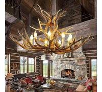 Lampadario a Corna di Illuminazione a Doppio Strato, 14 Corna + 8 luci Lampadario a Corno di Cervo in Stile Country retrò con Base E12, Lampada a Corna per caffè, Bar, Cucina