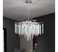Lampadario a Forma di Ramo d'albero, Argento, 60 cm, Moderno, Rotondo, con Gocce di Pioggia, in Cristallo, per Sala da Pranzo, Isola Cucina, Camera da Letto, Soggiorno