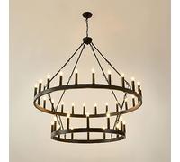 Lampadario a forma di ruota di carro a 2 livelli, 36 luci, 48 pollici, extra large, rotondo nero, rustico, lampada a sospensione da fattoria, per soffitti alti, sala da pranzo, soggiorno, cucina, isol