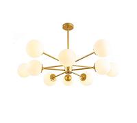 Lampadario a Globo a 4 luci, Lampada a Sospensione Sputnik di metà secolo con Paralume in Vetro Bianco, Moderna plafoniera con Finitura in Ottone Spazzolato per Isola Cucina da Pranzo-Rame-r