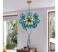 Lampadario a globo in vetro, illuminazione a sospensione da soffitto a 18 luci, lampadari moderni di metà secolo, paralume a sfera in vetro blu, lampadario Sputnik,lampada un aspetto elegante