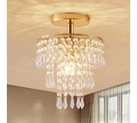 Lampadario a goccia di cristallo a 3 ripiani, plafoniera moderna a filo, lampada da soffitto in ghisa dorata/argentata semi-incassata, attacco E14 (lampadina non inclusa), 110V-220V cablata, design a